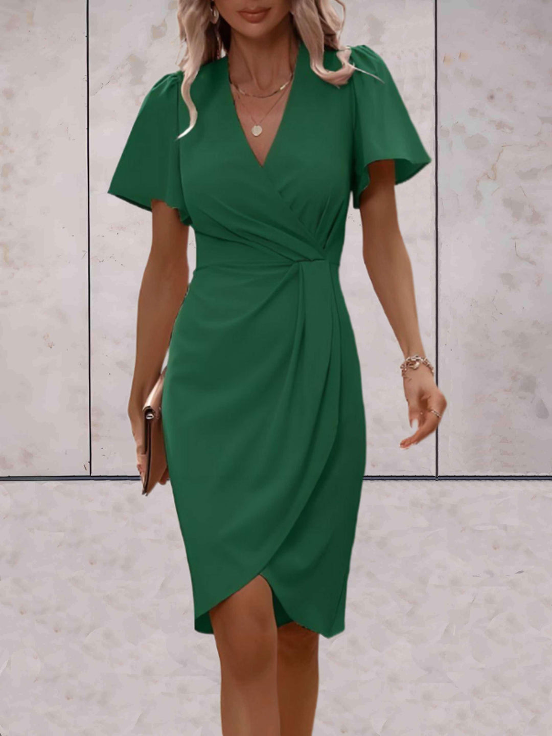 Classic V-Neck Wrap Dress for Women