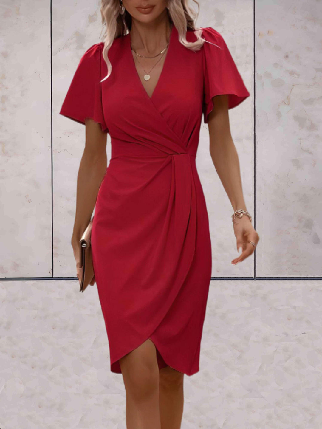 Classic V-Neck Wrap Dress for Women