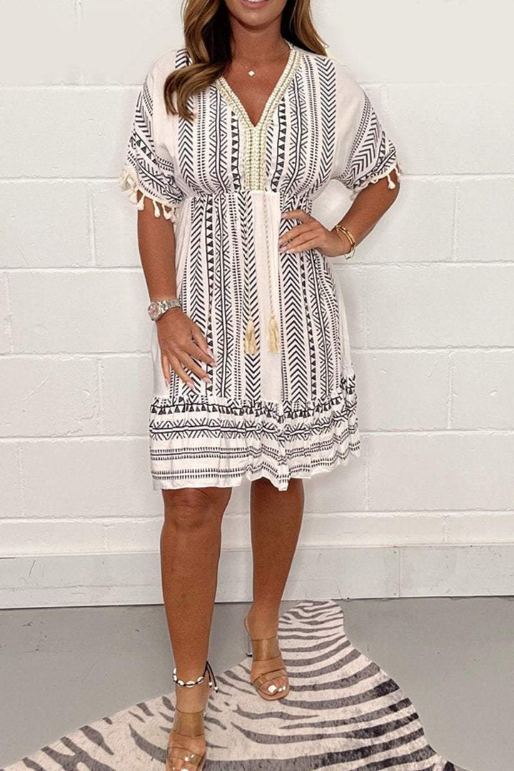 Gaea | Bohemian Ethnic Print Midi Dress