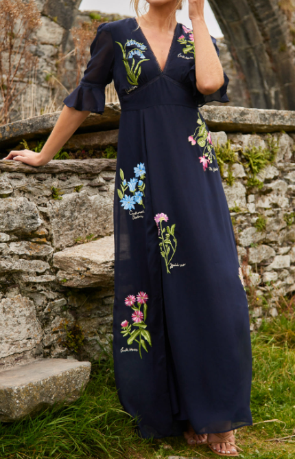 Pauline | Embroidered Floral V-Neck Maxi Dress