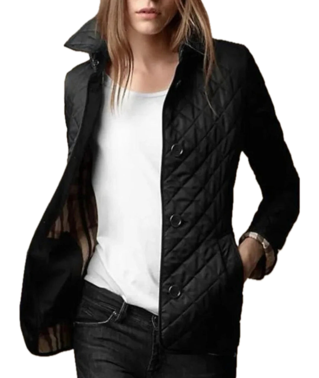 Diamond Pattern Quilted Jacket for Women