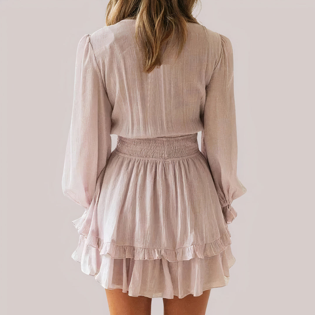 Flowy V-Neck Long Sleeve Mini Dress for Women