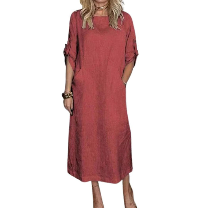 Casual Women's Solid Pocket Midi Dress