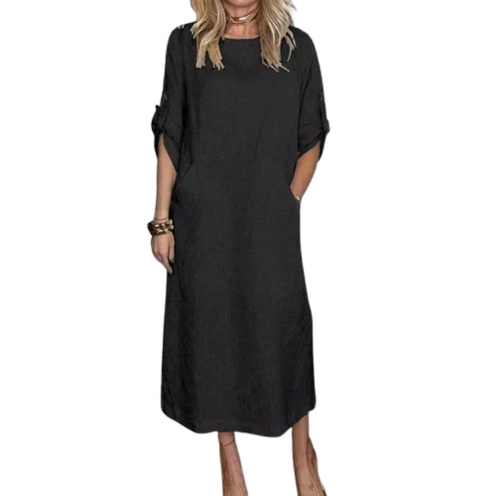 Casual Women's Solid Pocket Midi Dress