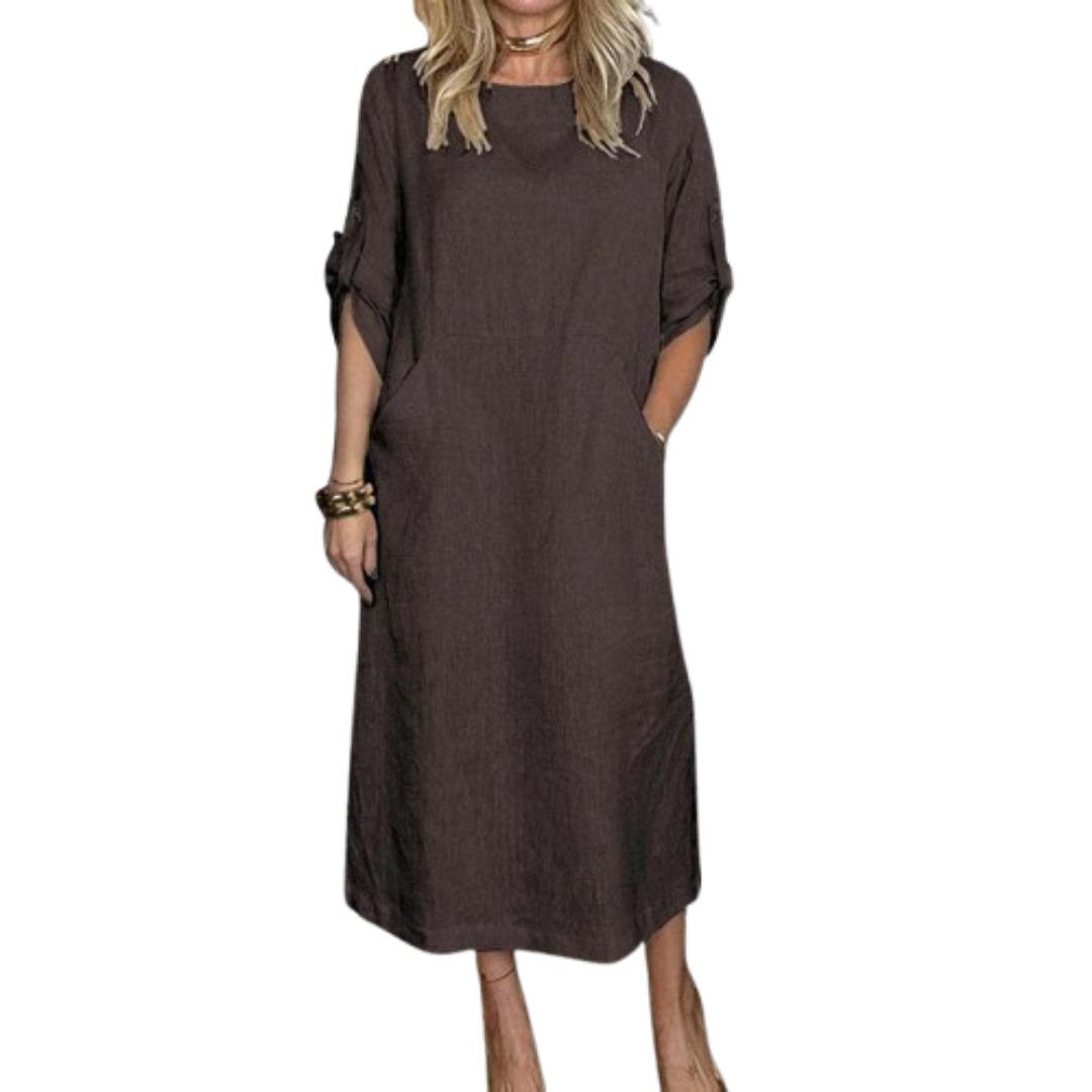 Casual Women's Solid Pocket Midi Dress