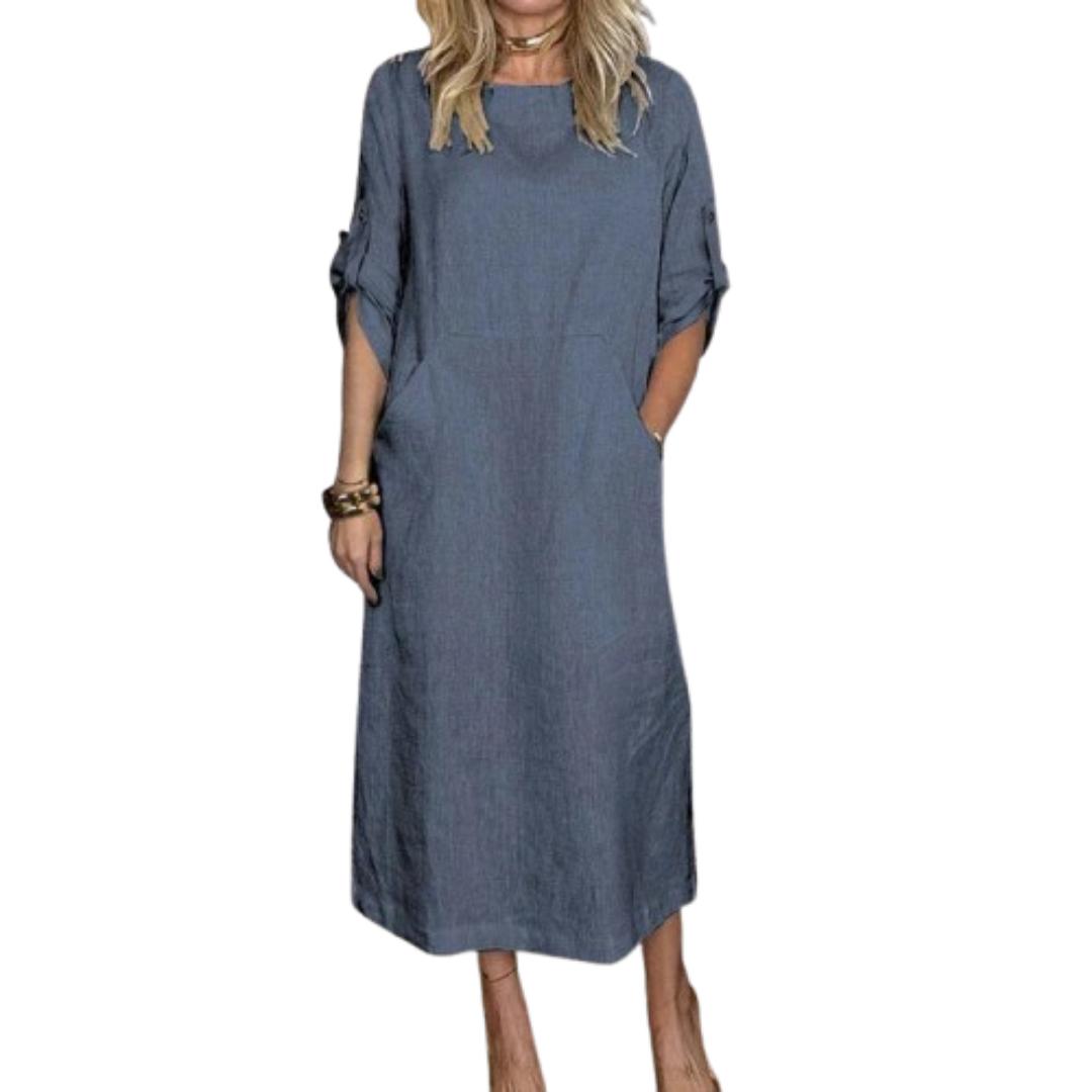 Casual Women's Solid Pocket Midi Dress