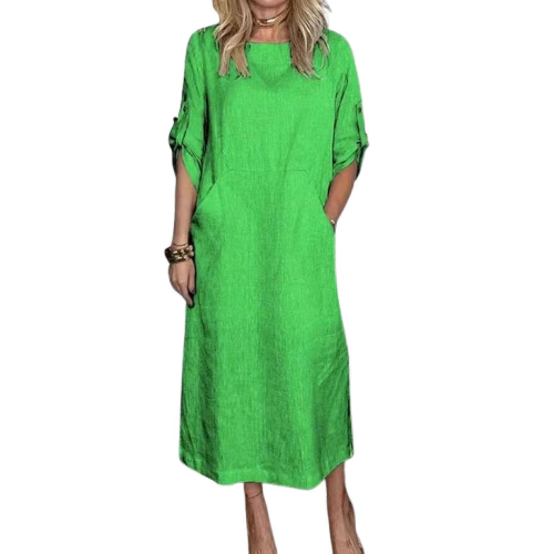 Casual Women's Solid Pocket Midi Dress