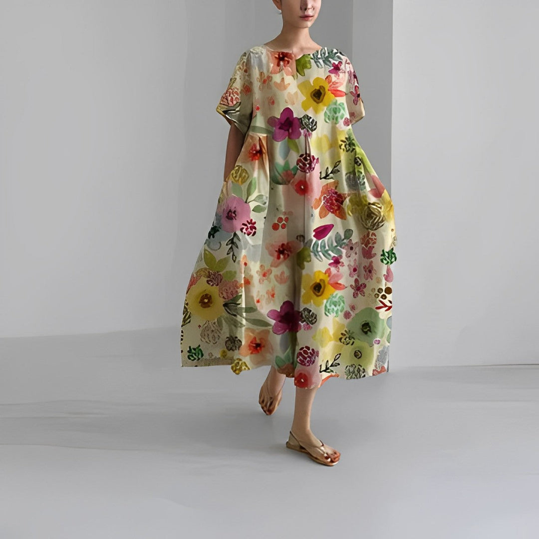 Summer Floral A-Line Midi Dress for Women