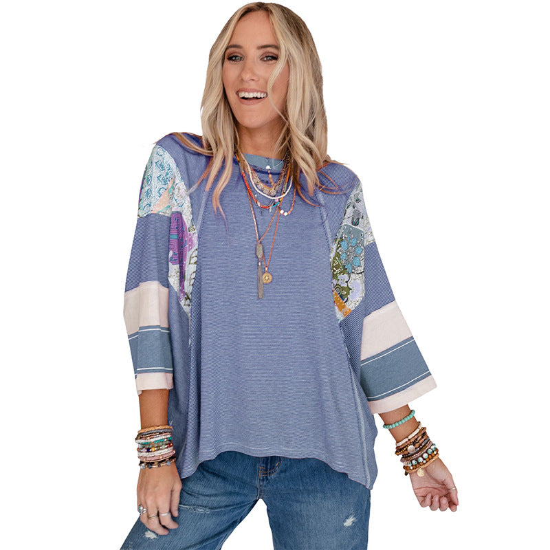 Ailey | Lightweight Batwing Sleeve Patchwork Top