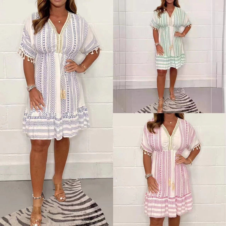 Gaea | Bohemian Ethnic Print Midi Dress