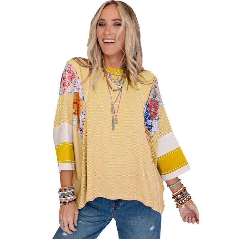 Ailey | Lightweight Batwing Sleeve Patchwork Top