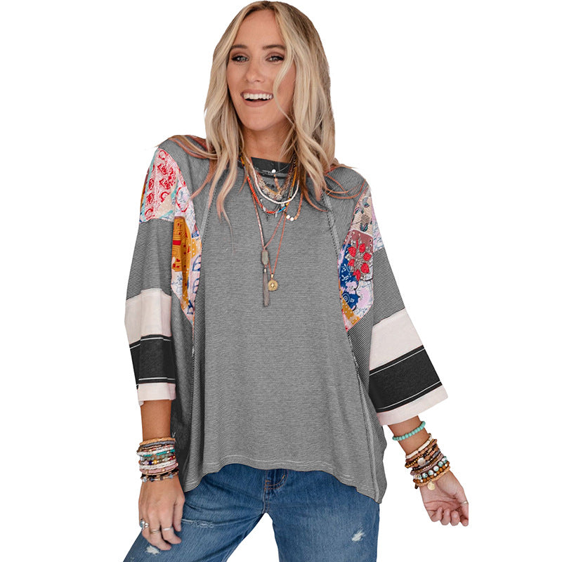 Ailey | Lightweight Batwing Sleeve Patchwork Top