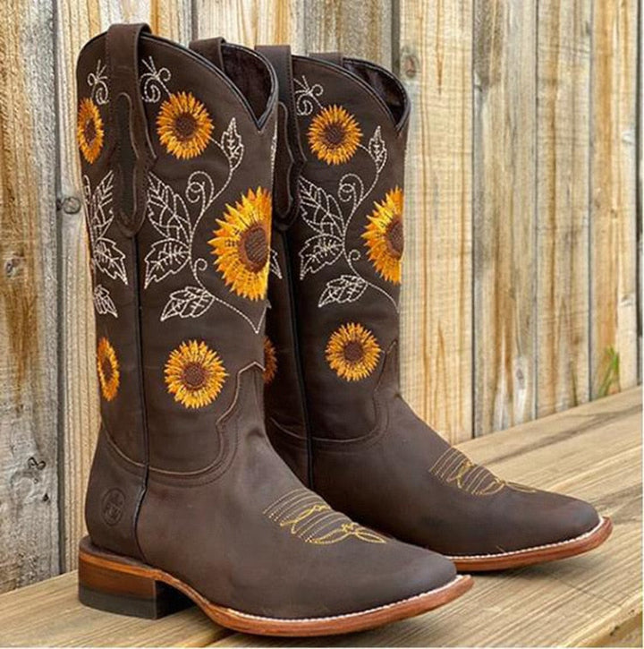 Laiya | Boho-Inspired Sunflower Leather Boots