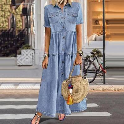 Button-Down Maxi Denim Dress for Women