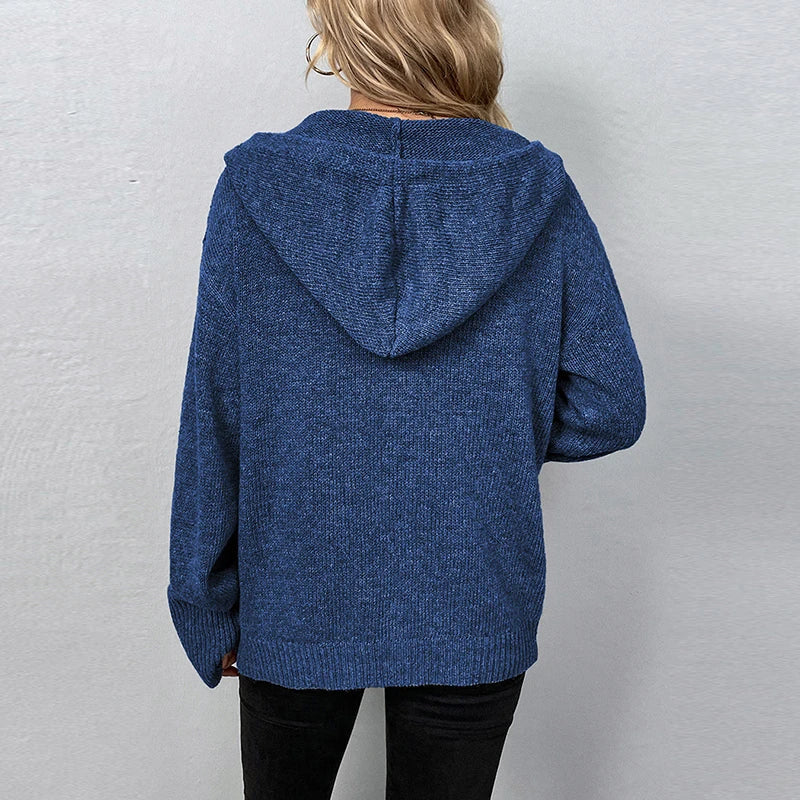 Button-Down Hooded Sweater for Women