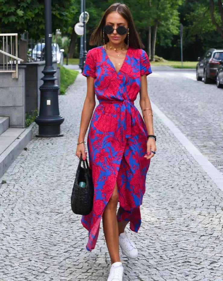 Women's Elegant Floral Wrap Summer Dress