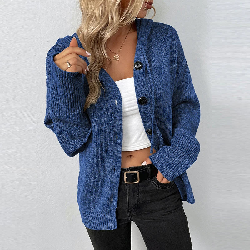 Button-Down Hooded Sweater for Women