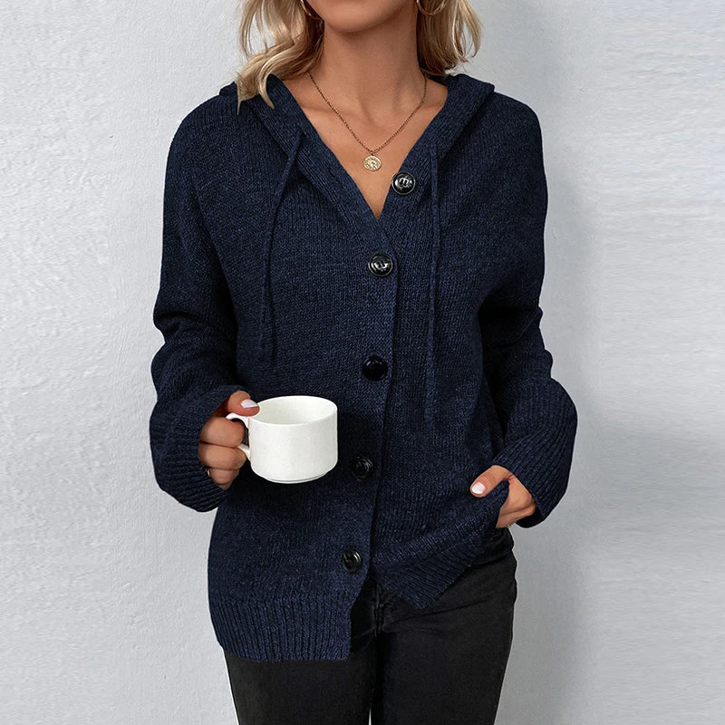 Button-Down Hooded Sweater for Women