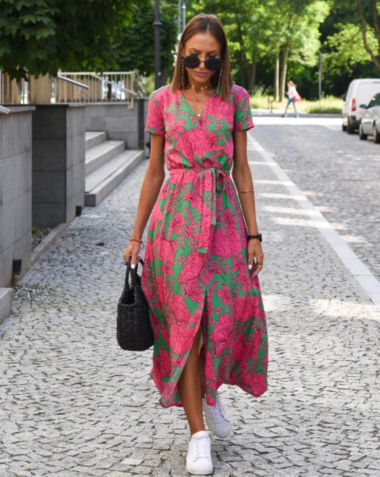 Women's Elegant Floral Wrap Summer Dress