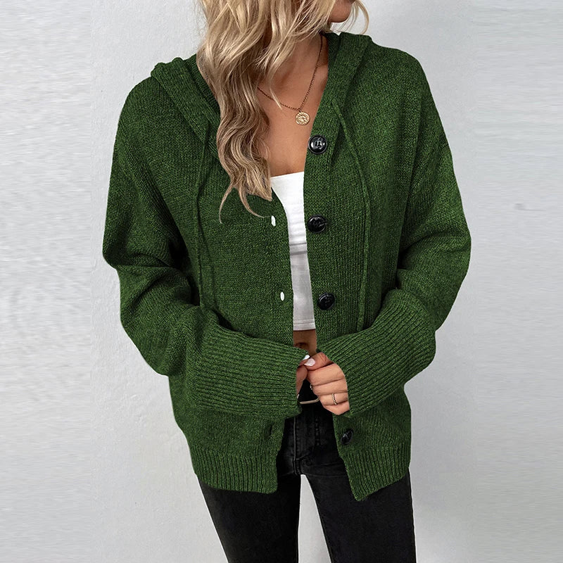 Button-Down Hooded Sweater for Women