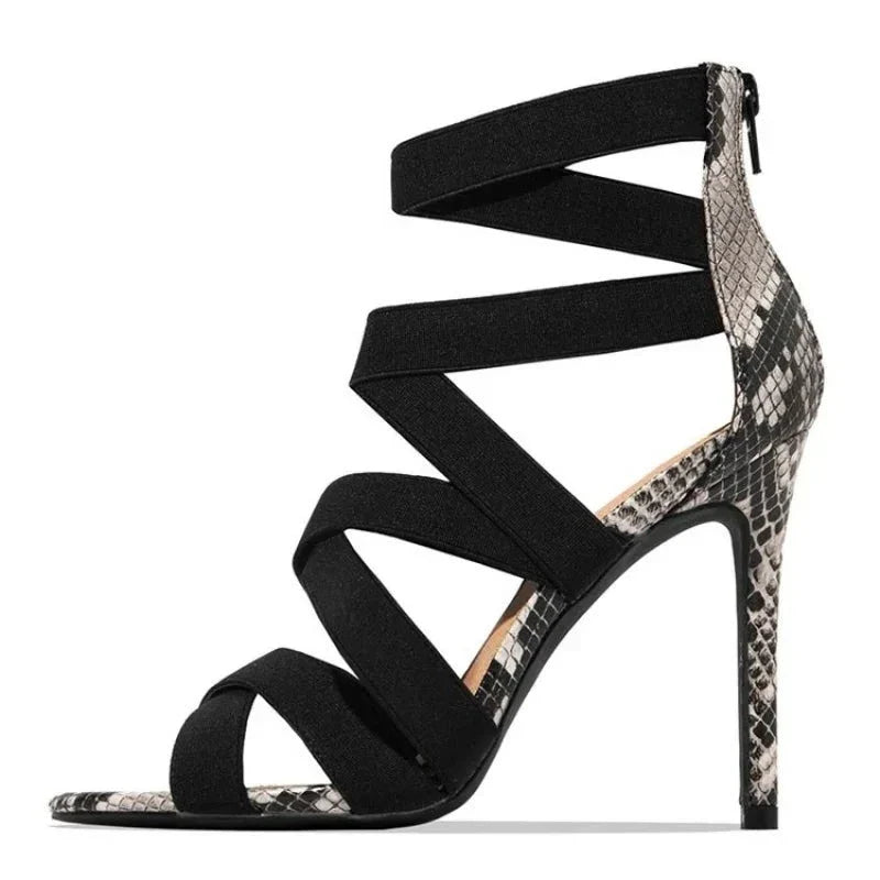 Women's Cross Strap Glitter Stiletto Sandals