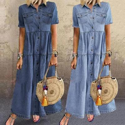 Button-Down Maxi Denim Dress for Women