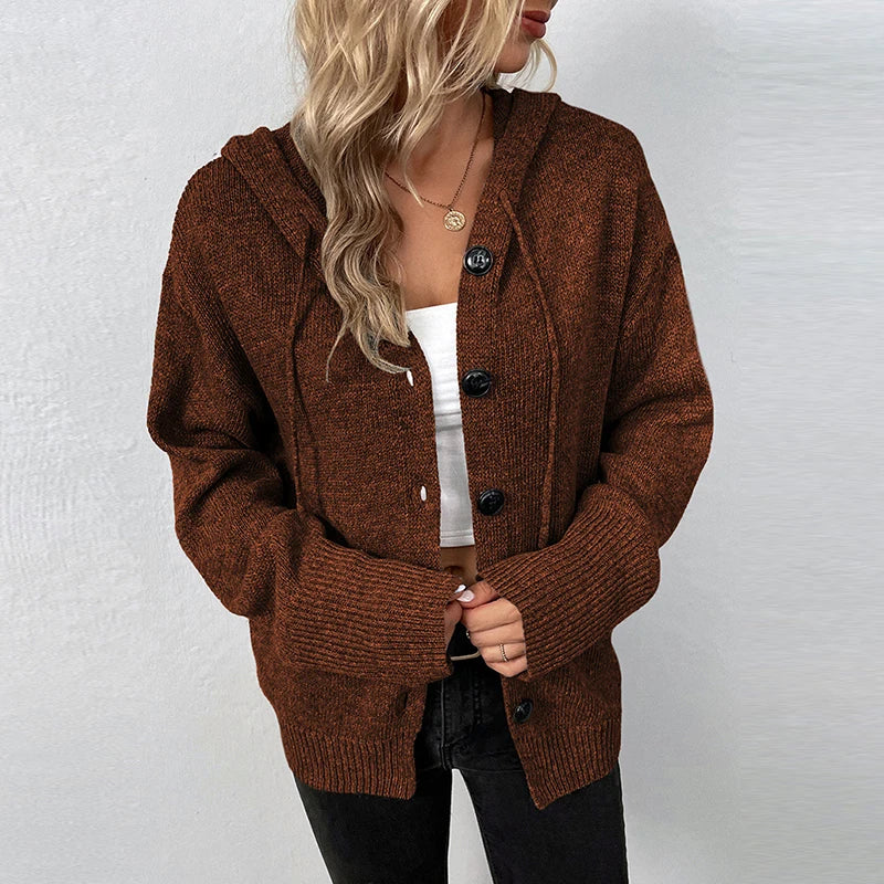 Button-Down Hooded Sweater for Women