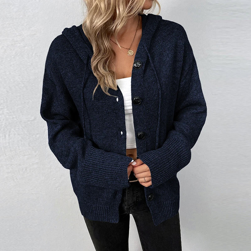 Button-Down Hooded Sweater for Women