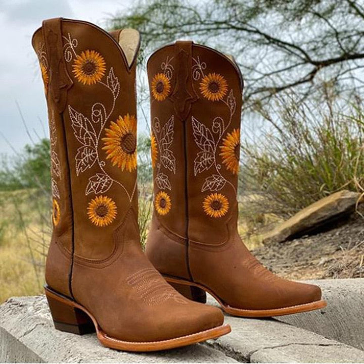 Laiya | Boho-Inspired Sunflower Leather Boots