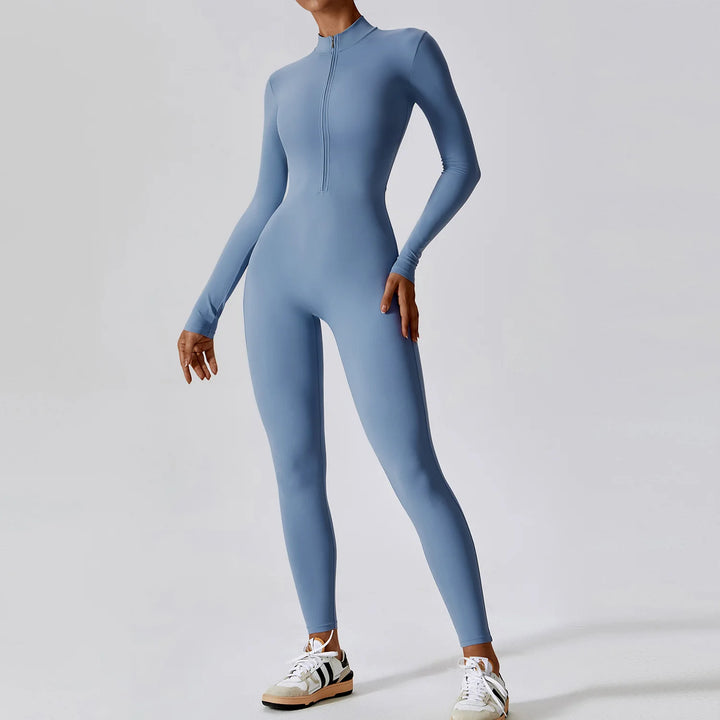 Elise | Zip-Up Ribbed Knit Unitard Jumpsuit