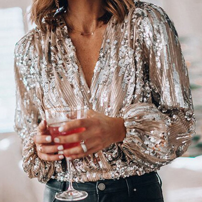 Sequin Long Sleeve Blouse for Women