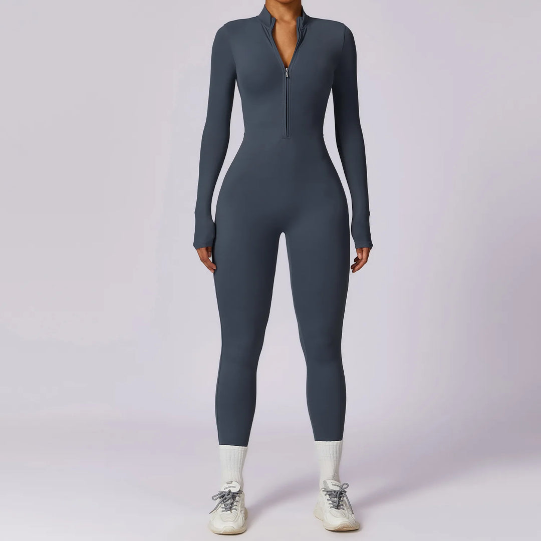 Elise | Zip-Up Ribbed Knit Unitard Jumpsuit