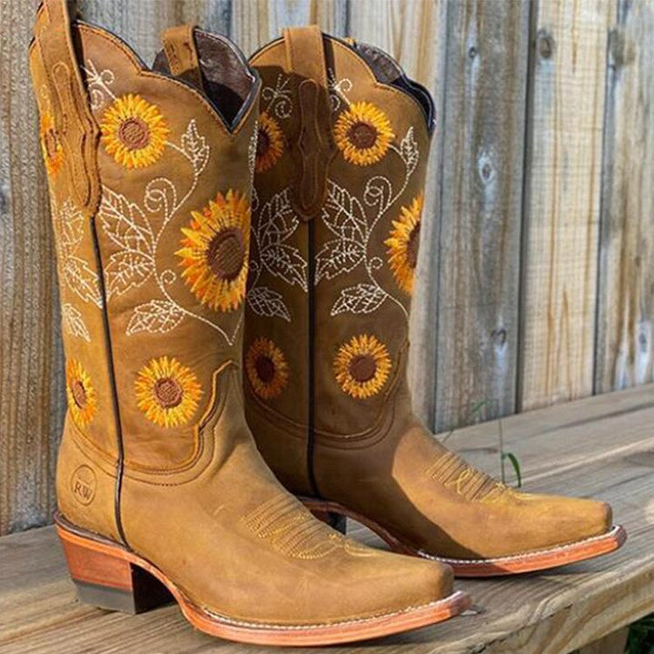 Laiya | Boho-Inspired Sunflower Leather Boots