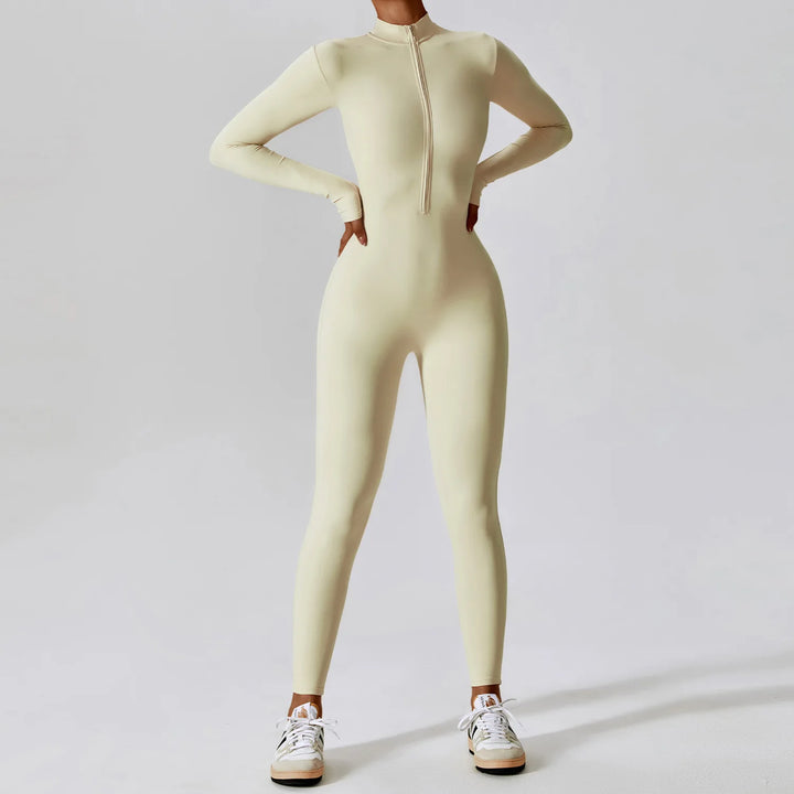 Elise | Zip-Up Ribbed Knit Unitard Jumpsuit