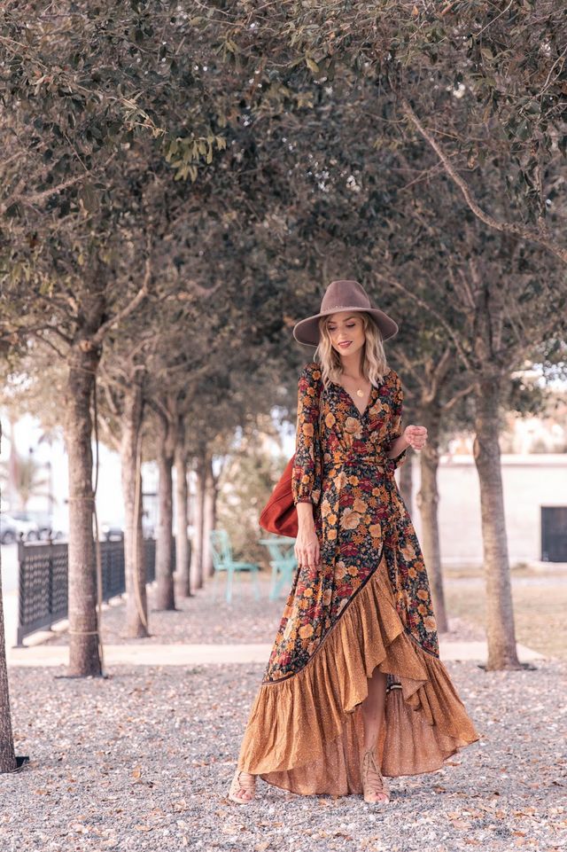 Rustic Floral Maxi Dress For Women