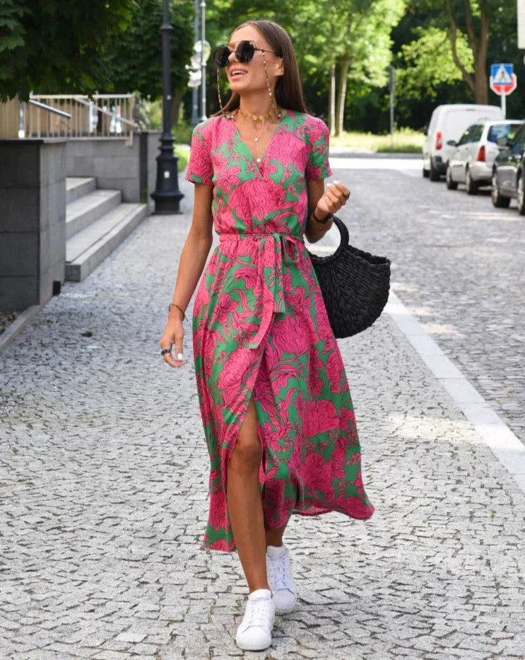 Women's Elegant Floral Wrap Summer Dress