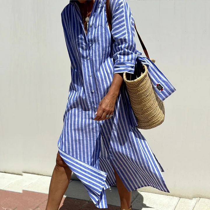 Women's Striped Long Shirt Dress