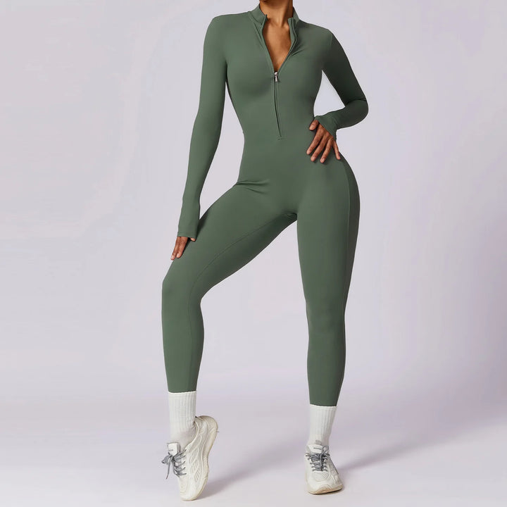 Elise | Zip-Up Ribbed Knit Unitard Jumpsuit