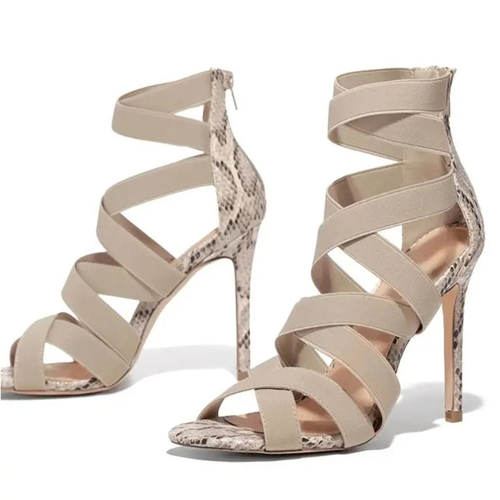 Women's Cross Strap Glitter Stiletto Sandals