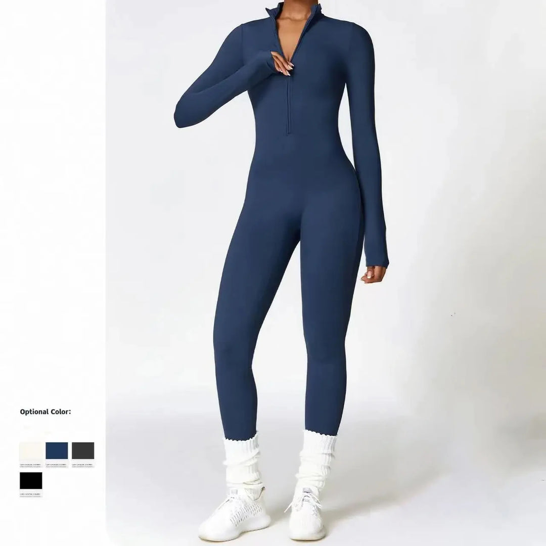 Elise | Zip-Up Ribbed Knit Unitard Jumpsuit