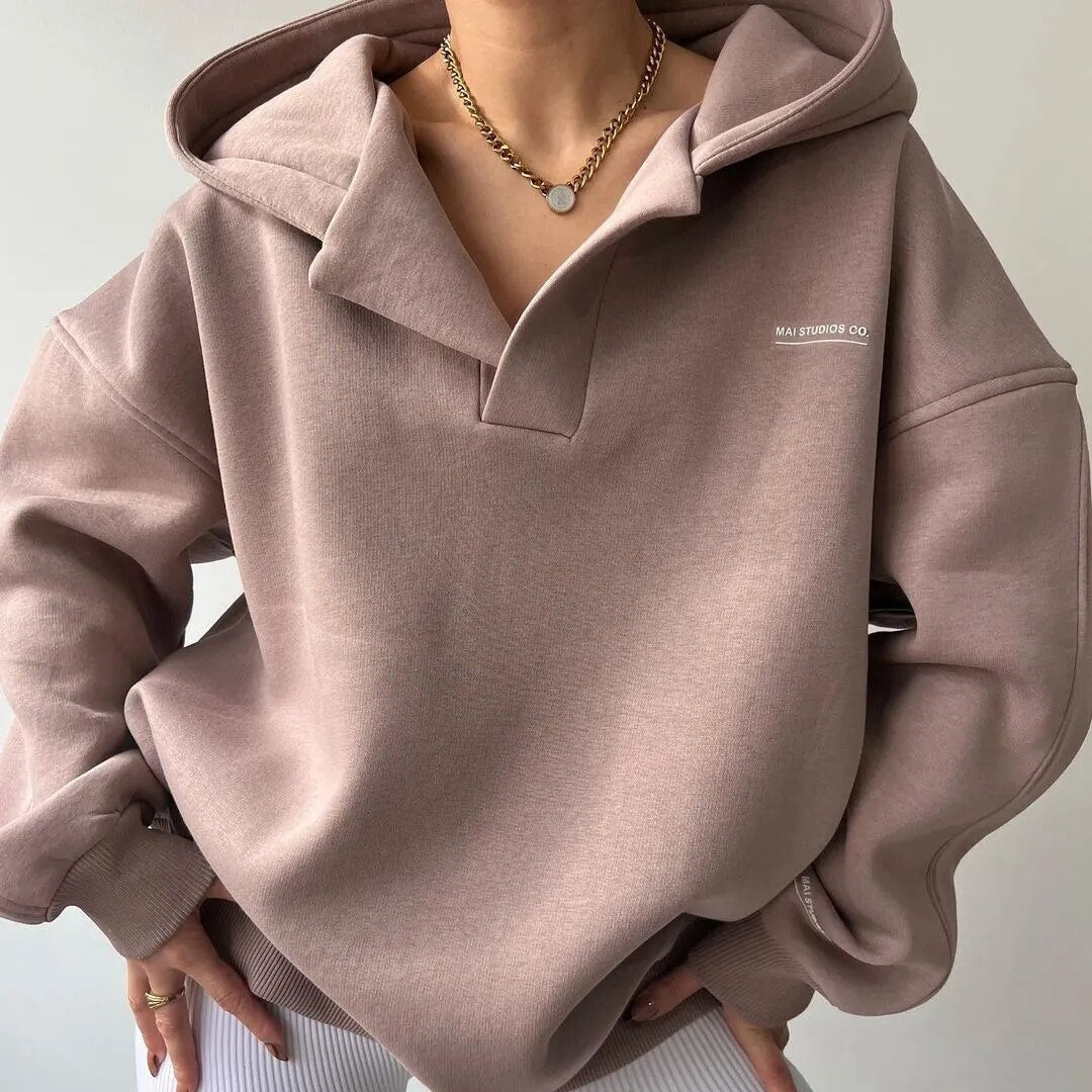 Women's Hooded Long Sleeve V-Neck Sweater