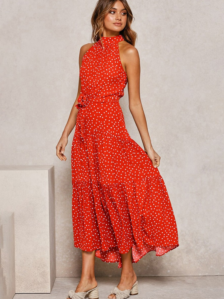 Polka Dot Halter Neck Sundress for Women