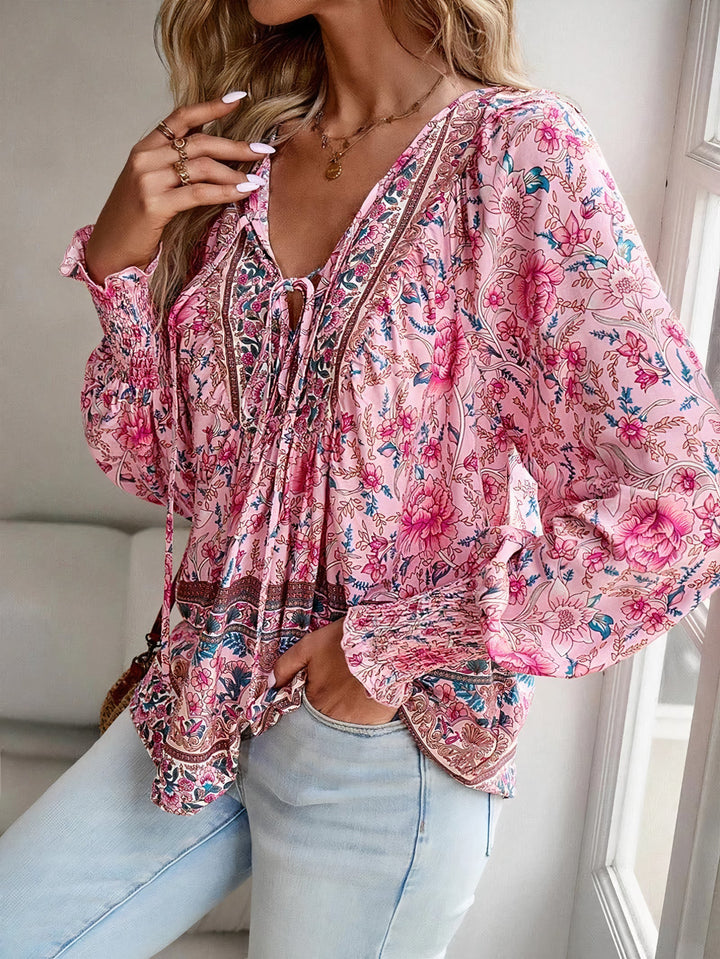 Women's Boho Floral Puff Sleeve Blouse