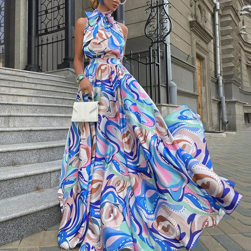 Bold Swirl Print Maxi Dress For Women