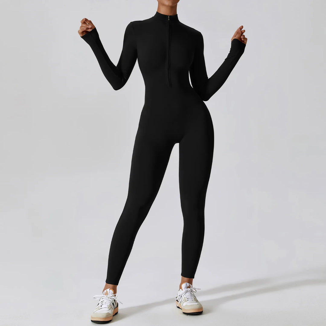 Elise | Zip-Up Ribbed Knit Unitard Jumpsuit