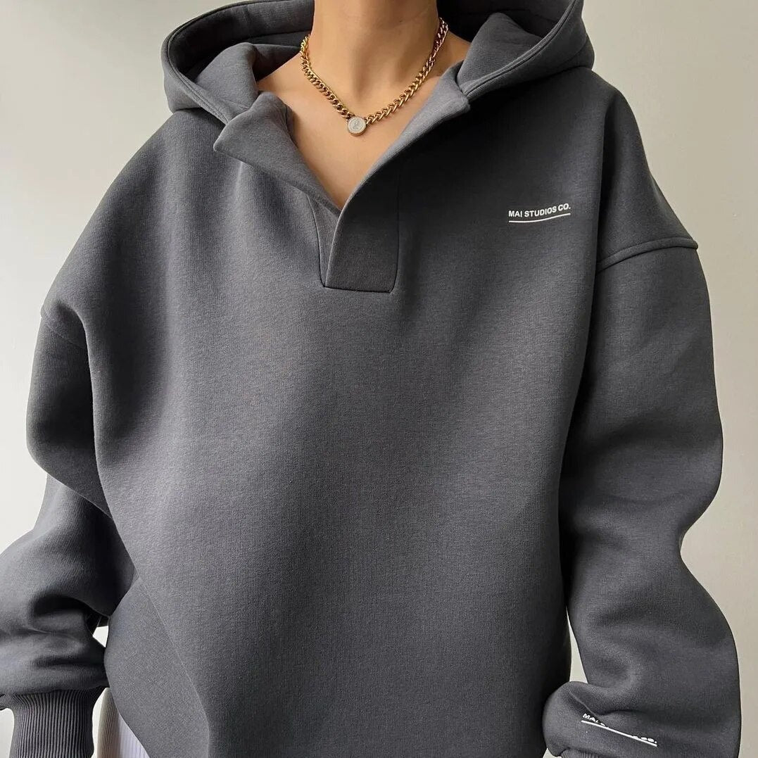 Women's Hooded Long Sleeve V-Neck Sweater