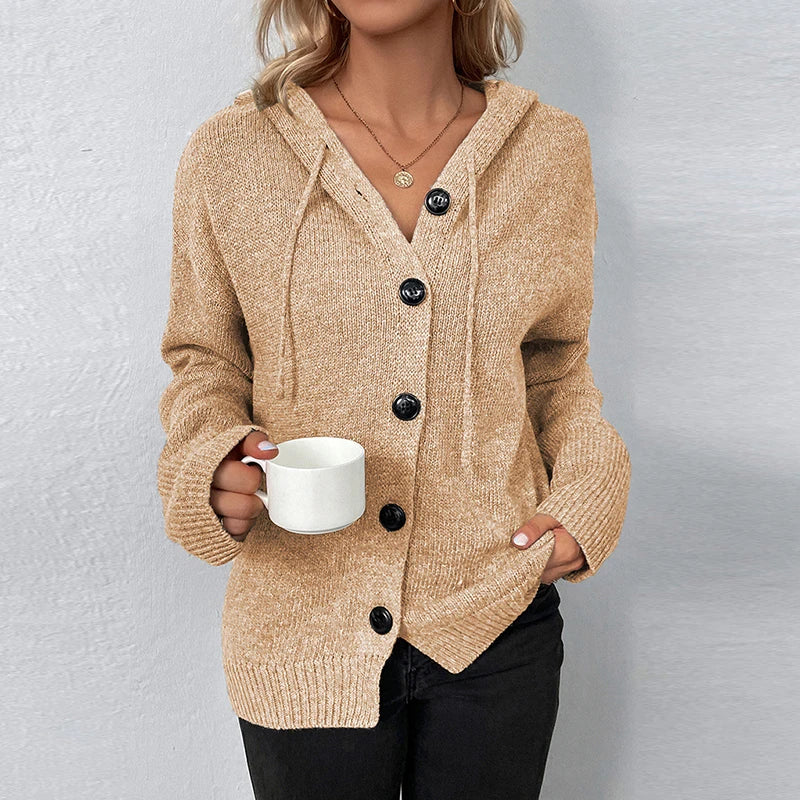 Button-Down Hooded Sweater for Women