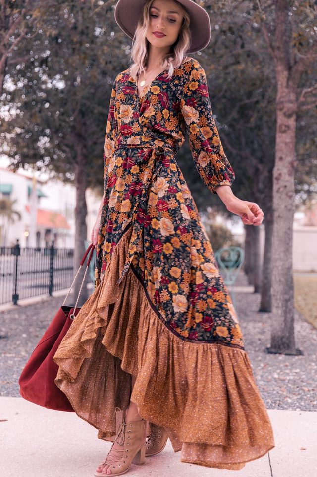 Rustic Floral Maxi Dress For Women