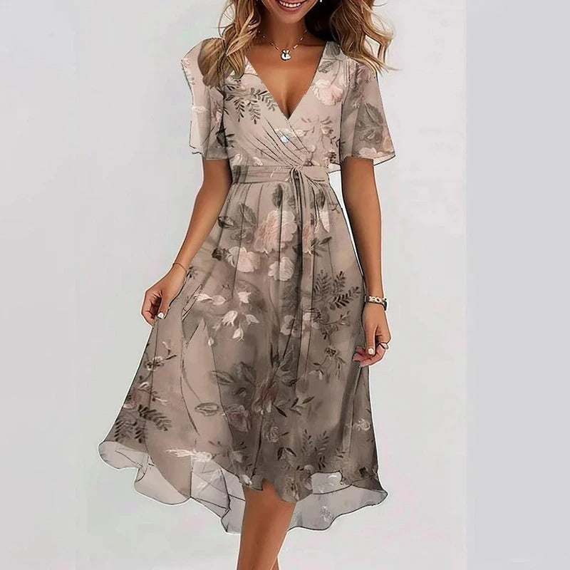 Floral V-Neck A-Line Mini Dress for Women