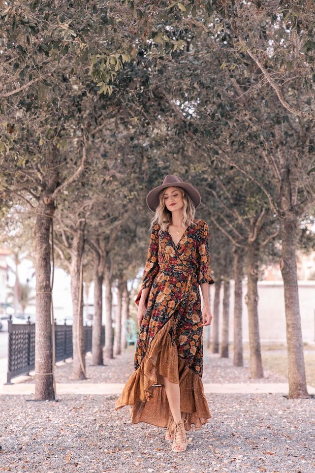 Rustic Floral Maxi Dress For Women